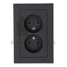 Розетка 2-м AtlasDesign без заземл. 16А в сборе карбон SchE ATN001020