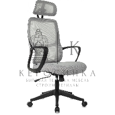 Кресло руководителя Бюрократ Wise серый, сетка/ткань, с подголов. крестов. пластик
