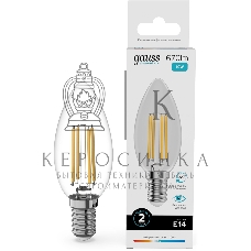 Лампа филам. Gauss Filament 10Вт цок.:E14 свеча св.свеч.бел.нейт. (упак.:10шт) (32120)