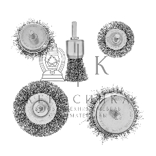 Набор щеток для дрели Denzel 2 Плоские 50-75 мм, 3 Чашки 25-50-75 мм, шпилька, нерж.вит. проволока