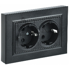 Розетка 2-местная IEK BRITE РС12-3-БрЧ с заземлением, без защитных шторок, 16А в сборе, черный