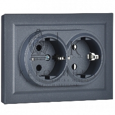 Розетка 2-местная IEK BRITE РС12-3-БрМ с заземлением, без защитных шторок, 16А в сборе, маренго