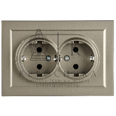 Розетка 2-местная IEK BRITE РС12-3-БрШ с заземлением, без защитных шторок, 16А в сборе, шампань