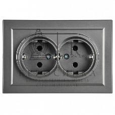 Розетка 2-местная IEK BRITE РС12-3-БрС с заземлением, без защитных шторок, 16А в сборе, сталь