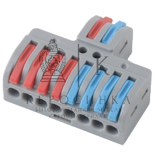 Клемма Rexant СМК 2х4 проходная разветвительная 2 полюса, с монтажной площадкой (1 ввод, 4 вывода на полюс) (25 шт/уп)