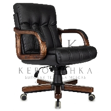 Кресло руководителя Бюрократ T-9932W-LOW-Eco черный, эко.кожа, низк.спин. крестов. металл/дерево