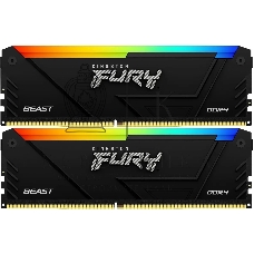 Оперативная память Kingston Fury Beast, DDR4, 64Gb (2x32Gb), 3600MHz, CL18, DIMM, с радиаторами, RGB, черный
