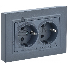 Розетка 2-местная IEK BRITE РСш12-3-БрМ с заземлением, с защитными шторками, 16А в сборе, маренго