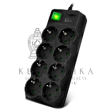 Сетевой фильтр SVEN SF-08E-16 (3 м 8 розеток с защитными шторками,16А) черный, цветная коробка