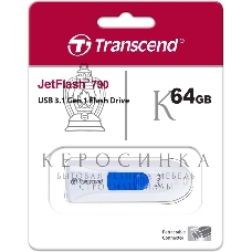 Флешка USB Transcend JetFlash 790 (TS64GJF790W), 64Gb, USB 3.0, R/W 70/25, белый/синий
