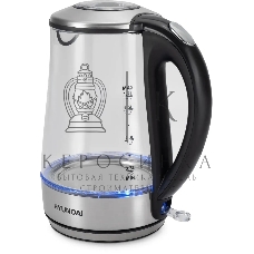 Чайник электрический Hyundai HYK-G8406 1.7 л, 2200 Вт, прозрачный/черный (корпус: нержавеющая сталь)