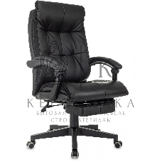 Кресло руководителя Бюрократ CH-824MSG-BF черный, эко.кожа/ткань, крестов. пластик, подст. для ног