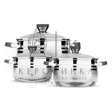 Набор посуды Lara LR02-121 Mercury 2.1 л, 2.9 л, 4.9 л, 16/18/22 см, нержавеющая сталь AISI 201