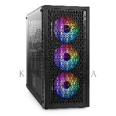 Компьютерный корпус Miditower ExeGate EVO-5001A-500NPX (ATX, БП 500NPX с вент. 12 см, 2хUSB+1хUSB 3.0+HD Audio, черный, 3 вент.12см с RGb подсветкой, боковая панель - закаленное стекло)