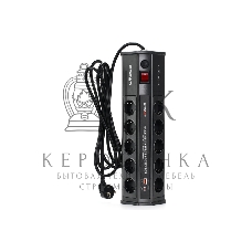 Сетевой фильтр CROWN CMPS-11 черный, 10 розеток, 3 м