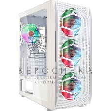 Компьютерный корпус Ginzzu GL 390 боковая дверца закаленное стекло на петлях на магнитах, controller CRC10, 4* 12R6W FAN 12CM RGb белый