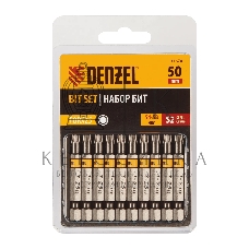 Набор бит Denzel TORX 25х50, сталь S2, шестигранный профиль, 10 шт.