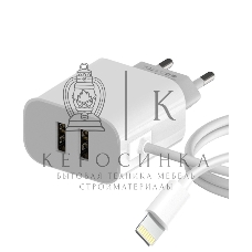 Сетевое зарядное устройство Maxvi CHL-242L 2хUSB 2.4A + литой кабель Lightning 1.2м, белый