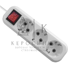 Удлинитель с заземлением Defender L330 16 А,1.5 м, заземление, выключатель