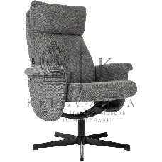 Кресло для дома Бюрократ Baron с пуфом серый, металл черный крестов. (BARON/GREY)