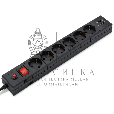 Удлинитель с сетевым фильтром 6х1.8 м с заземл. 10А IP20 BU-SP1.8 USB 2A CCA 3х0.75 2USB черный BURO 992310