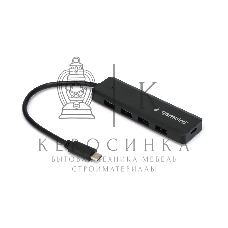 Концентратор USB 3.0 Gembird UHB-C424, 4 порта, кабель Type-C 19см, с доп питанием (Type-C)