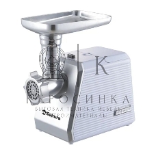 Мясорубка электрическая Sakura SA-6424W белый, 2000 Вт, 3.0 кг/мин, реверс, защита от перегрузки, металлический лоток, насадки - 4