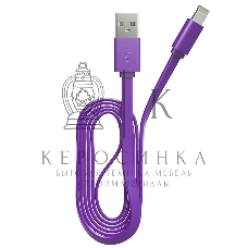 Кабель Maxvi MC-03F purple USB-A - Lightning, 2A Плоский кабель, ток макс. нагрузки 2А, макс. напряжение 5V; стандарт USB 2.0; длина 1м, материал PVC, фиолетовый
