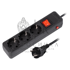 Сетевой фильтр 16А, 3500 Вт, 3 гнезда, без з/ш, с з/к, ПВС 3x1.0, 1,8 м, черный (SBSP-3-18-K)