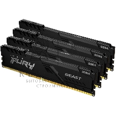 Оперативная память Kingston Fury Beast, DDR4, 64GB (4x16GB), 3200MHz, CL16, DIMM, с радиатором, черный