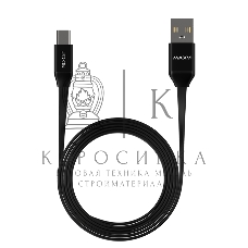 Кабель Maxvi MC-15T black, USB-A - Type-C, 2A ток макс. нагрузки 2А, макс. напряжение 5V; стандарт USB 2.0; плоский кабель, длина 1м, оплетка TPE, металлические корпуса разъемов, цвет черный
