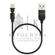 Кабель Maxvi MC-19L black, USB-A - Lightning, 2.4A, LED ток макс. нагрузки 2.4А, макс. напряжение 5V; стандарт USB 2.0; длина кабеля 1.5м, нейлоновая оплетка, металлические корпуса разъемов,LED подсветка, цвет: черный