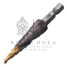 Сверло ступенчатое Denzel 4-5-6-7-8-9-10-11-12 мм, Р6М5К5, 6-гр. хвостовик 723612