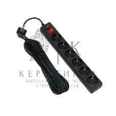 Сетевой фильтр Гарнизон 6 р, 10А, 7 м, ур.защиты 4, черный, пакет