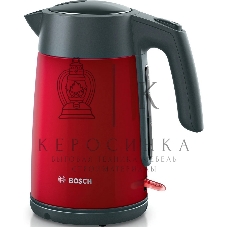 Чайник электрический Bosch TWK7L464 1.7 л, 2400 Вт., нерж.сталь, покрытая эмалью, красный, шкала уровня воды