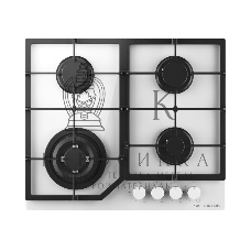 Варочная поверхность Kuppersberg, газ, High-Tech, 60 см, автоматический электроподжиг, газ-контроль, SABAF конфорки, чугунные решетки, WOK конфорка, цвет белое стекло, цвет фурнитуры белый