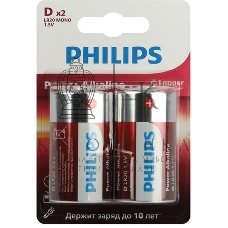Элемент питания алкалиновый D/LR20 1.5В Power (блист. 2шт) Philips Б0062732