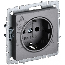 Розетка 1-местная IEK BRITE 16А РС11-1-0-БрС с заземлением, без защитных шторок, 16А, сталь