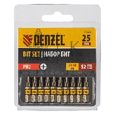 Набор бит Denzel PH2х25, сталь S2, шестигранный профиль, 10 шт.