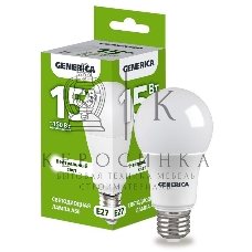 Лампа светодиодная GENERICA LL-A60-15-230-40-E27-G A60 15Вт грушевидная 4000К E27 230В