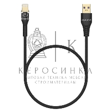 Дата-кабель Maxvi MC-31L USB-Lightning 2.4А, прозрачный корпус, LED подсветка, 1.2м, черный