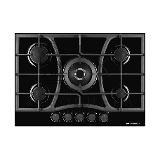 Газовая варочная поверхность Kuppersberg, закаленное стекло, ширина 70 см, 5 газовых конфорок, WOK конфорка(3,8 кВт), автоподжиг, газ-контроль, чугунные решетки, цвет чёрный