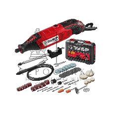 Прямошлифовальная машина (гравер) Зубр ЗГ-160 КН41, 220В, 160 Вт, 3.2 мм, 15000-35000 об/мин, набор насадок, цанг и державок, гибкий вал, штатив, 41 предмет, кейс