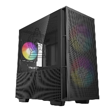Компьютерный корпус Deepcool CH360 без БП, боковое окно (закаленное стекло), 2x140мм ARGb LED вентилятор спереди и 1x120мм ARGb LED вентилятор сзади, черный, mATX