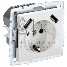 Розетка 1-местная IEK BRITE РЮш10-1-БрБ (BR-R14-16-U21-D21-K01) 16А, с USB A+A 2.1А, с заземлением с защитными шторками, белый