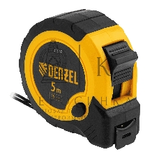 Рулетка Denzel 5м х 19мм, двухкомп. корпус, кнопка-пауза