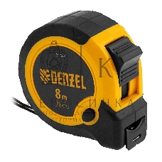 Рулетка Denzel 8м х 25мм, двухкомп. корпус, кнопка-пауза