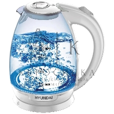 Чайник электрический Hyundai HYK-G2409 1.7 л, 2200 Вт, белый/серебристый (корпус: стекло)