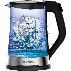Чайник электрический Hyundai HYK-G3401 1.7 л, 2200 Вт, черный/серебристый (корпус: стекло)