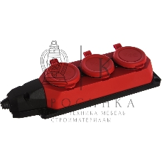 Колодка каучуковая ЭРА 3-м с заземл. 16А IP44 красн.